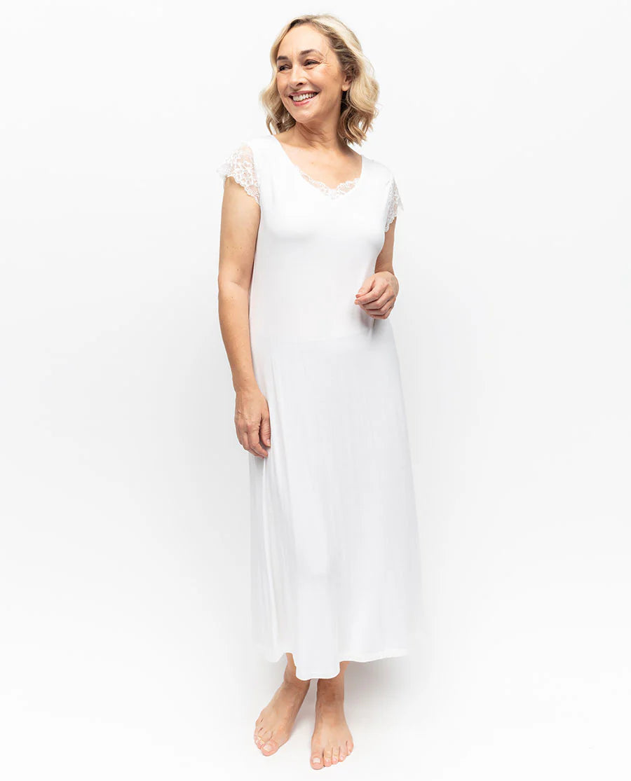 Nora Rose Tessa Lace Detail Jersey Long Nightdress Crimson Lingerie nora-rose-tessa-lace-detail-jersey-long-nightdress-crimson-lingerie