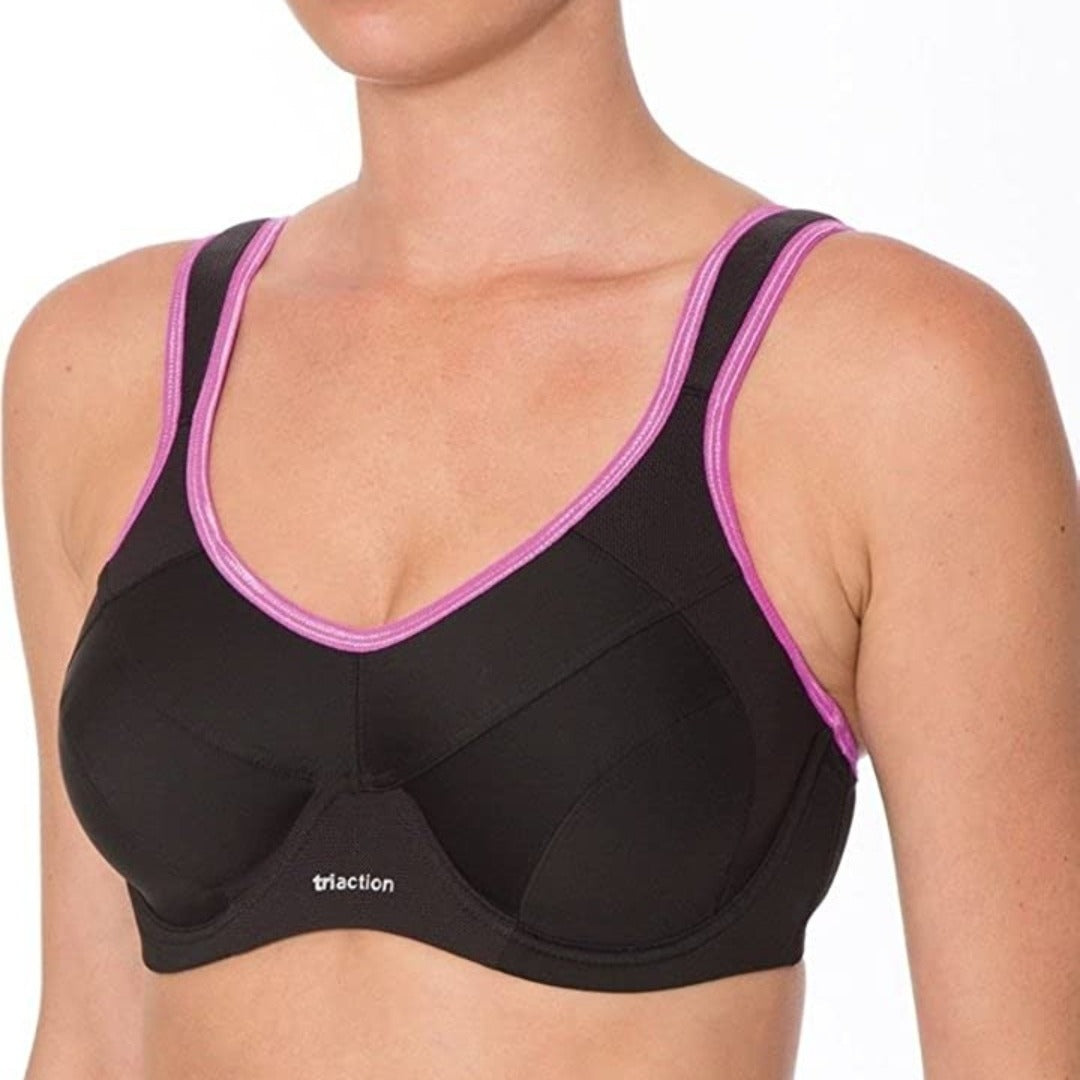 TRIUMPH Triaction black & purple sports bra S TRIUMPH Triaction Seamless  Motion black sports bra with mesh panel…