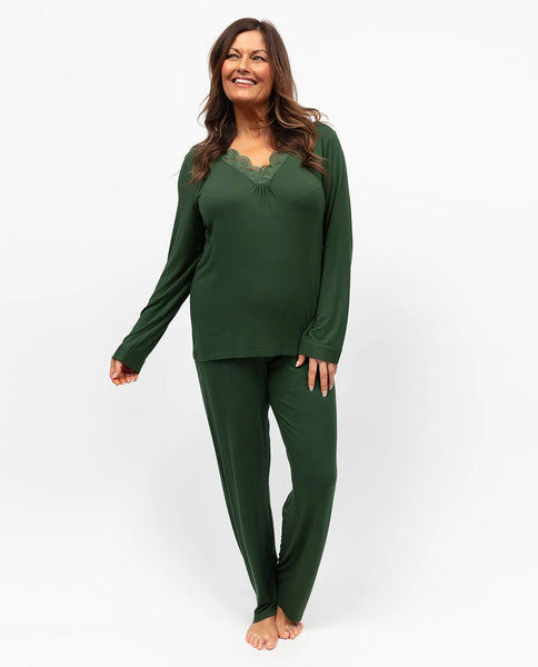 Nora Rose Jade Lace Detail Pajama Set