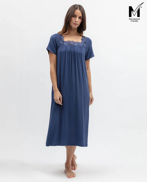 Nora Rose Serene Lace Jersey Midi Nightdress