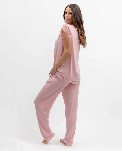 Nora Rose Flowered Field Lace-Detailed Jersey Pyjama Set