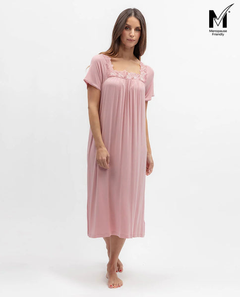 Nora Rose Serene Lace Jersey Midi Nightdress