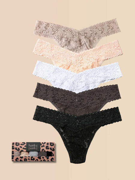 Hanky Panky Signature Lace Original Rise Thong Leopard Box 5 Pack