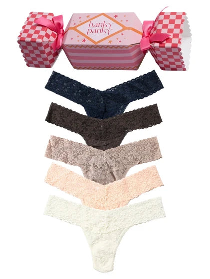 Hanky Panky Holiday Cracker Cozy Neutrals 5 Pack Low Rise Cotton Thong