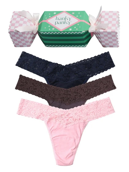 Hanky Panky Holiday Cracker Cocoa Kisses 3 Pack Low Rise Cotton Thong