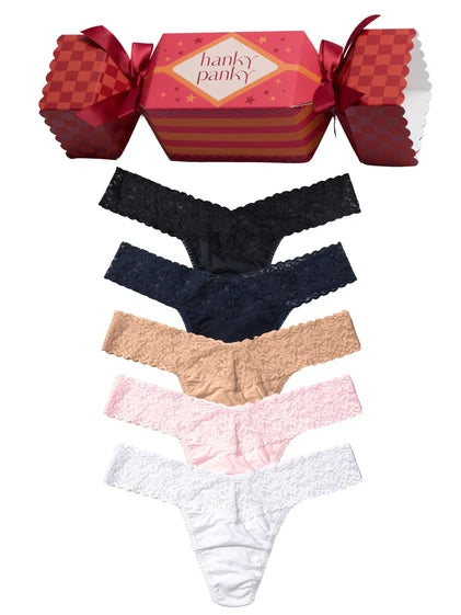Hanky Panky Holiday Cracker Uptown Classic 5 Pack Low Rise Cotton Thong