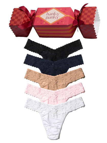 Hanky Panky Holiday Cracker Uptown Classic 5 Pack Original Rise Cotton Thong