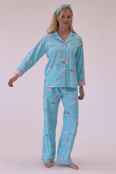 P.J. Salvage Pampered Cat Print 3-Piece Long Sleeve Flannel PJ Set