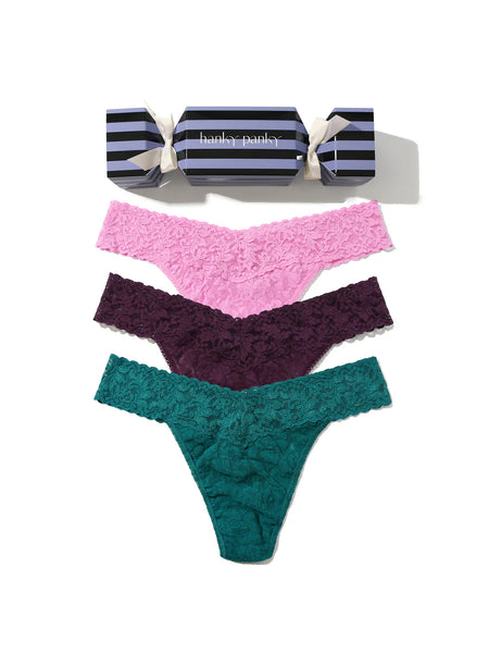 Hanky Panky Signature Lace® Original Rise Thong Holiday 3 & 5 Pack Cracker