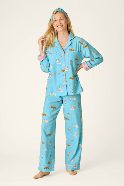 P.J. Salvage Pampered Cat Print 3-Piece Long Sleeve Flannel PJ Set