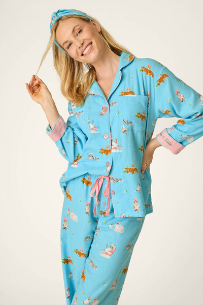 P.J. Salvage Pampered Cat Print 3-Piece Long Sleeve Flannel PJ Set