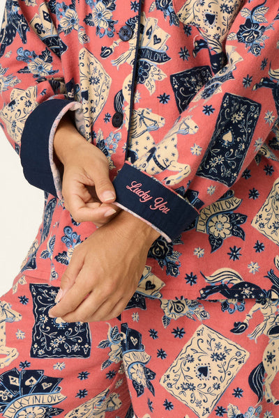 P.J. Salvage Lucky in Love Western Print 3-Piece Long Sleeve Flannel PJ Set