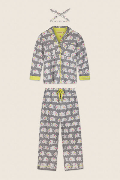 P.J. Salvage Blooms on Parade Elephant Print 3-Piece Flannel PJ Set