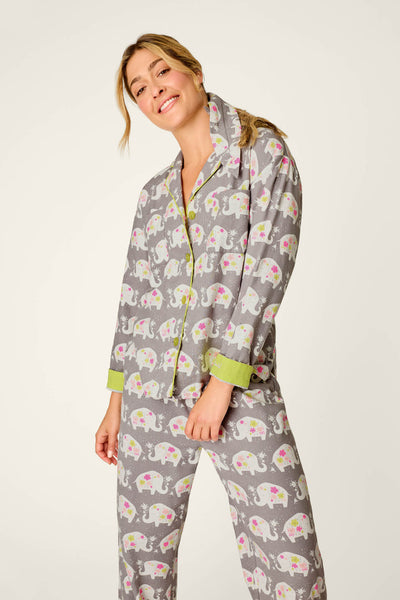 P.J. Salvage Blooms on Parade Elephant Print 3-Piece Flannel PJ Set