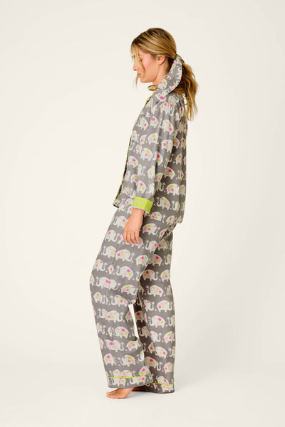 P.J. Salvage Blooms on Parade Elephant Print 3-Piece Flannel PJ Set