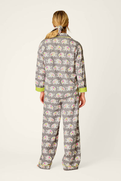 P.J. Salvage Blooms on Parade Elephant Print 3-Piece Flannel PJ Set