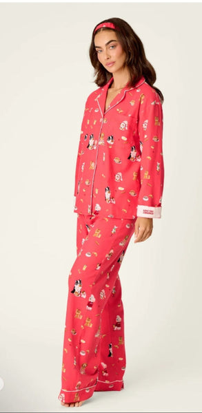 P.J. Salvage Dogs Who Brunch Print 3-Piece Long Sleeve Flannel PJ Set