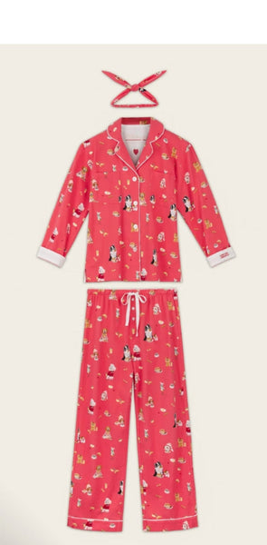 P.J. Salvage Dogs Who Brunch Print 3-Piece Long Sleeve Flannel PJ Set